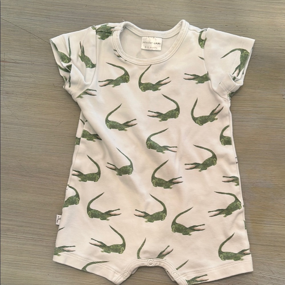 Jennifer Ann - White Baby Romper with Green Alligator Print
